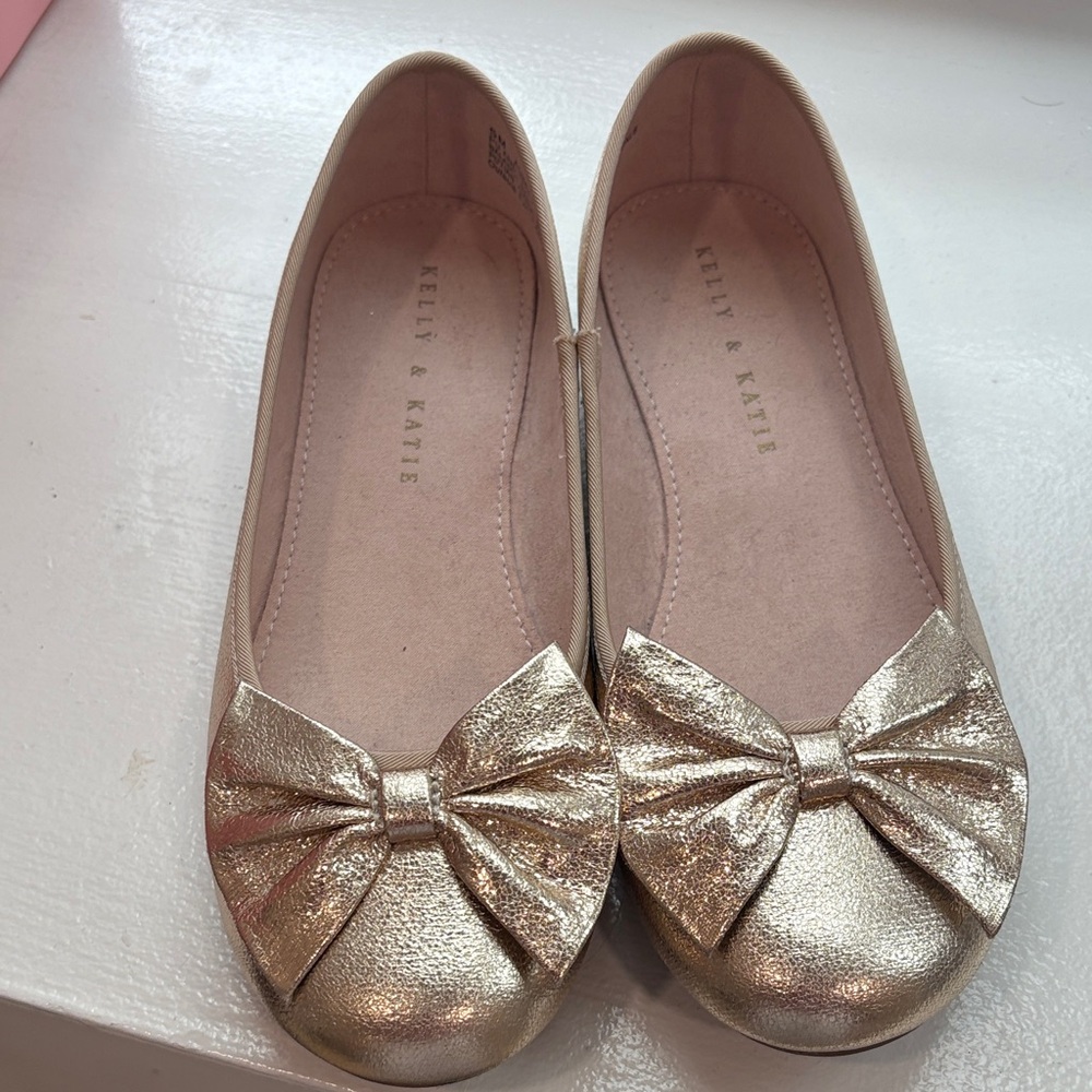 Kelly & Katie Metallic Gold Flats with Bow